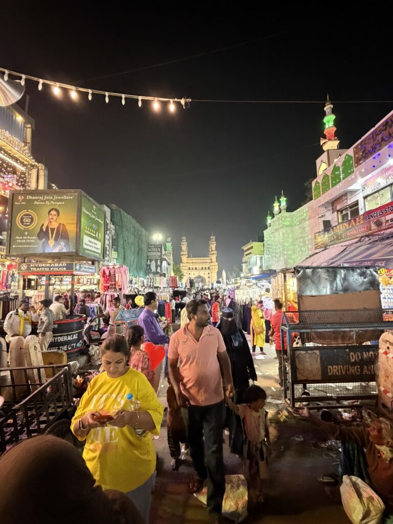 the vibrant night market lanes opposite charminar