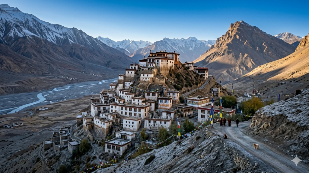 Key Monastery in Spiti Valley, ancient Tibetan Buddhist monastery perched on a rugged Himalayan mountain - BlueJay Explorations