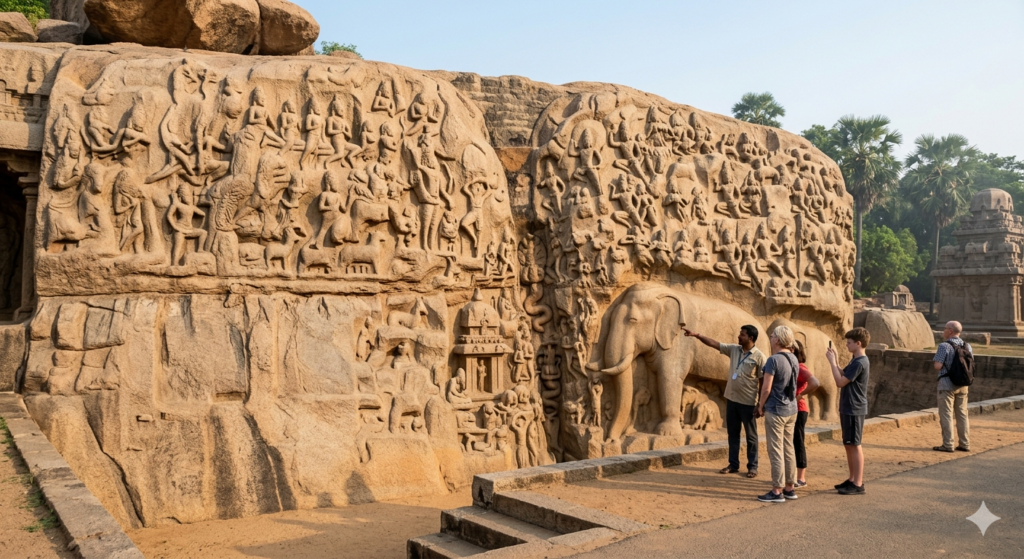Mahabalipuram heritage travel - Arjuna Penance relief - BlueJay Explorations