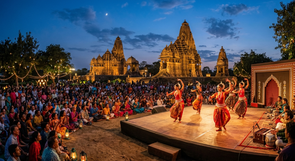 Evening scene of the Khajuraho Dance Festival - BlueJay Explorations
