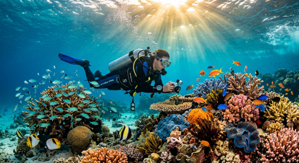 Scuba diver exploring vibrant coral reefs - BlueJay Explorations