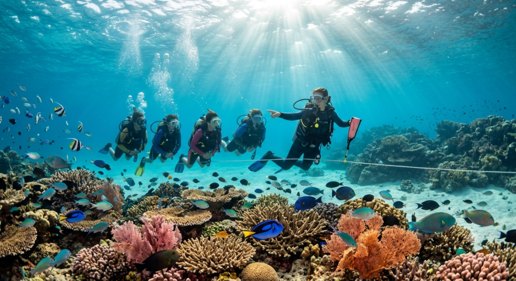 Scuba instructor guiding beginner divers - BlueJay Explorations