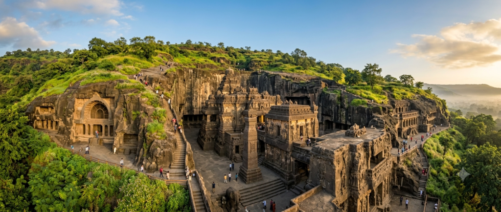 Ellora Caves complex showing Buddhist caves - BlueJay Explorations