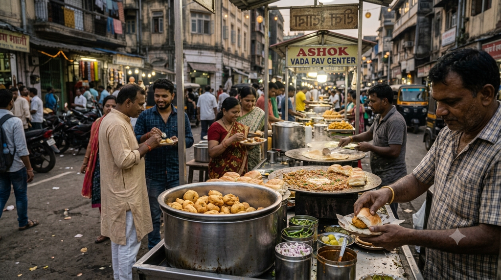 Ghatkopar Khau Galli Mumbai with busy street food vendors and local diners - BlueJay Explorations