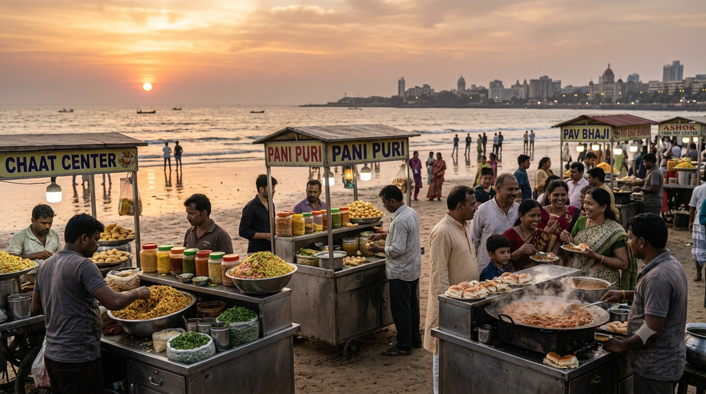 Girgaum Chowpatty Mumbai street food and evening seaside atmosphere - BlueJay Explorations