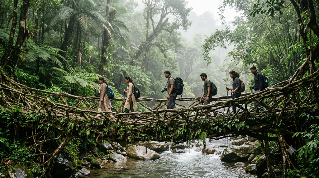 Living root bridge near Cherrapunji Meghalaya - BlueJay Explorations