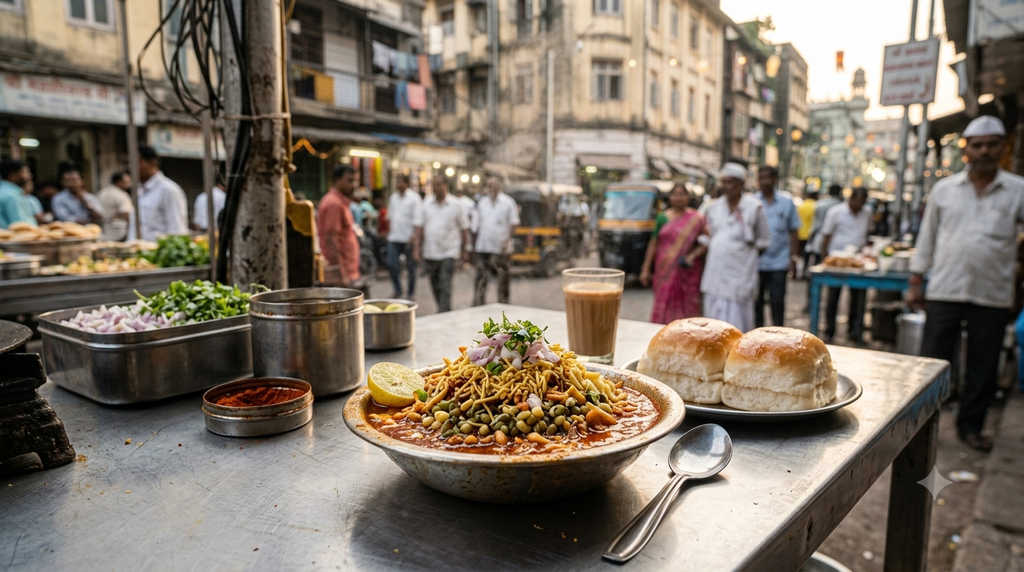 Misal pav Maharashtrian food served with pav and toppings in Mumbai - BlueJay Explorations