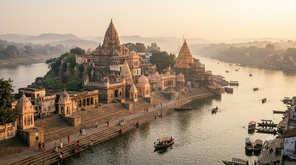 Omkareshwar temple landscape and Narmada River in Madhya Pradesh - BlueJay Explorations
