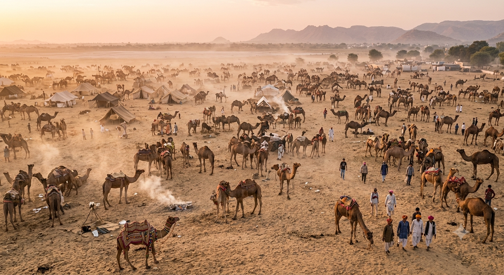 Camels and traders gathered across the Pushkar Fair grounds in Rajasthan - BlueJay Explorations