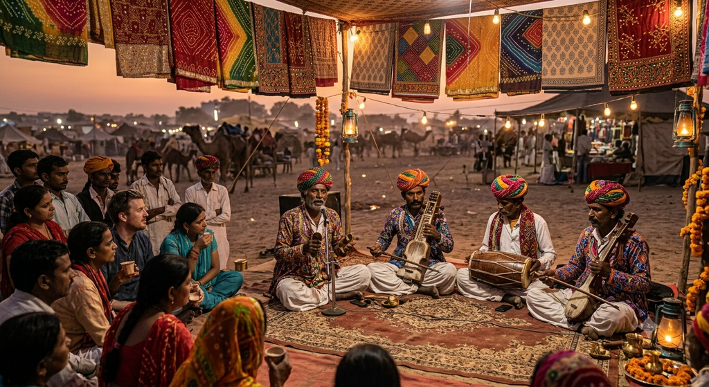 Rajasthani folk musicians performing at Pushkar Camel Fair - BlueJay Explorations