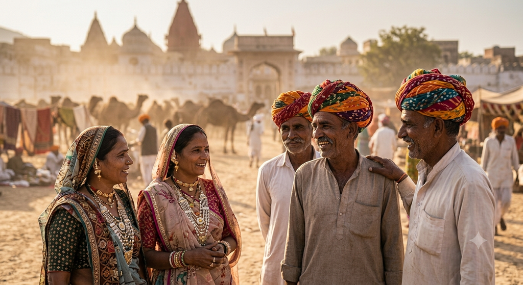 Rajasthani people in traditional clothing at Pushkar Camel Fair - BlueJay Explorations