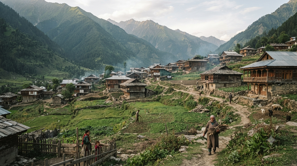 Dawar village in Gurez Valley surrounded by Himalayan mountains - BlueJay Explorations