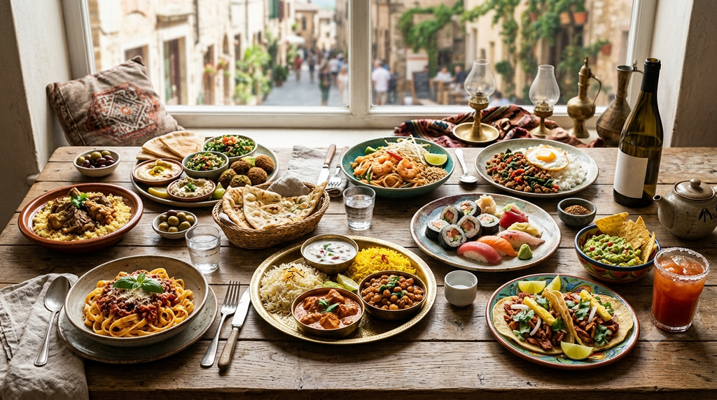 Global cuisine featuring traditional dishes from different countries - BlueJay Explorations