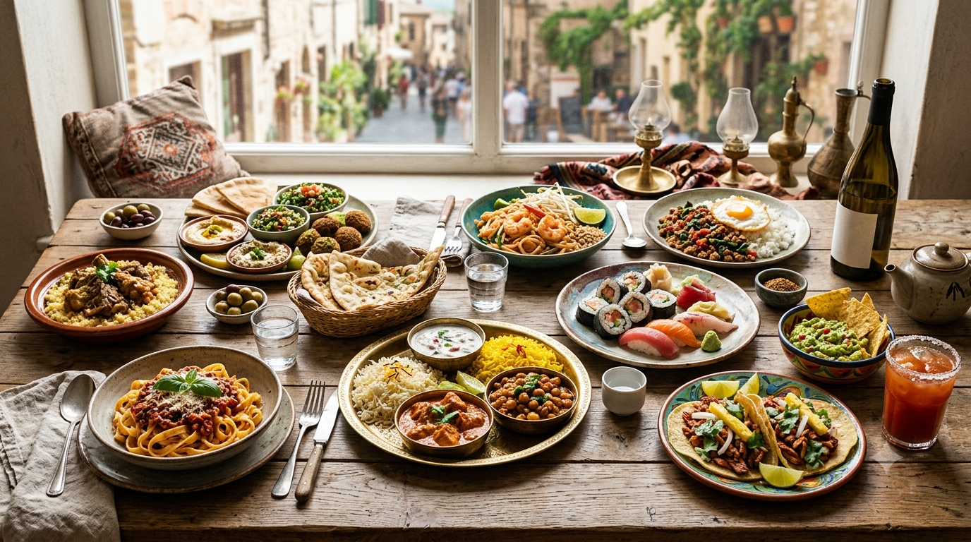 Global cuisine featuring traditional dishes from different countries - BlueJay Explorations
