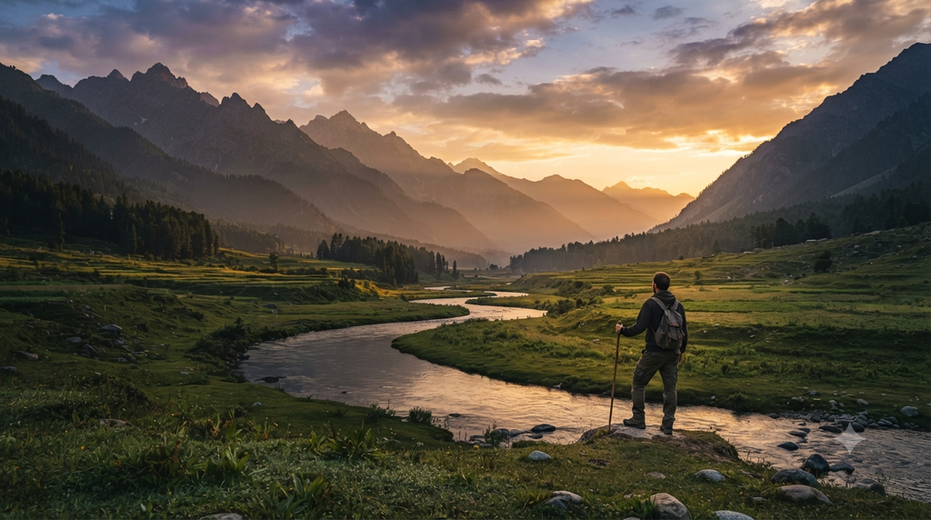 Sunset over the mountains and valley landscape of Gurez Kashmir - BlueJay Explorations