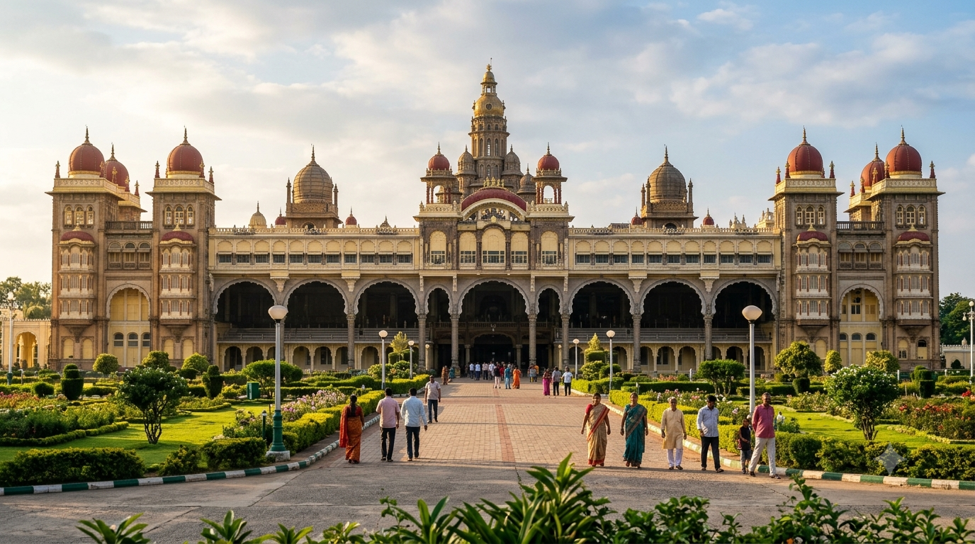 Mysore Palace in Karnataka showcasing its grand royal architecture - BlueJay Explorations