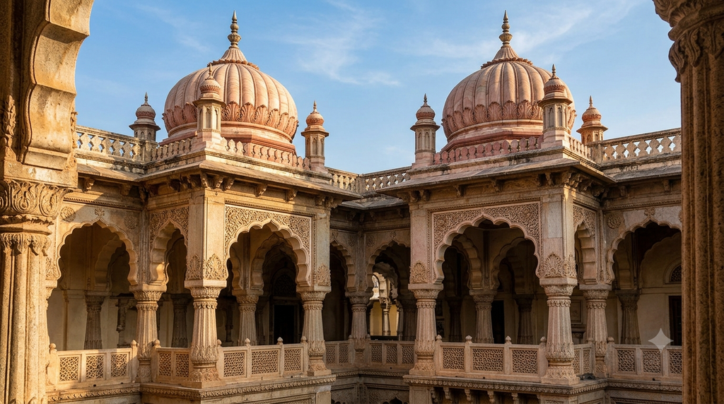 Ornate domes and arches showcasing the Indo-Saracenic architecture of Mysore Palace - BlueJay Explorations