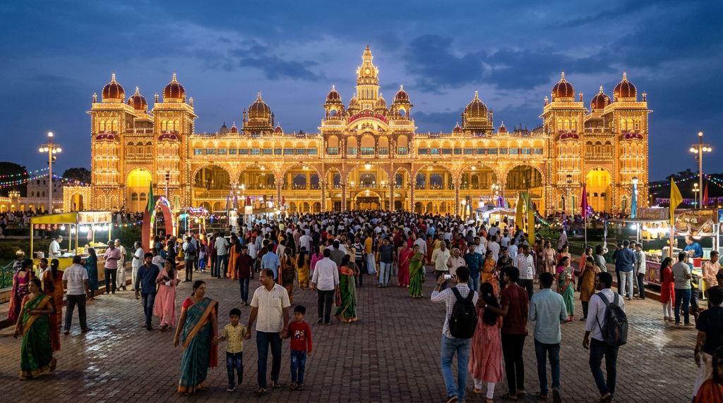 Mysore Palace decorated during the Mysuru Dasara festival - BlueJay Explorarions
