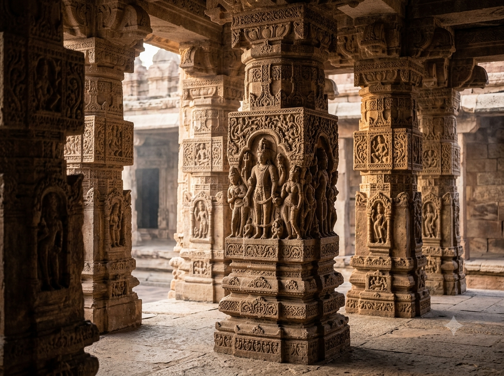 Intricate Chalukyan temple architecture and stone carvings at Pattadakal - BlueJay Explorations