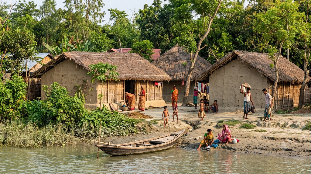A rural riverside settlement near the Sundarbans mangrove region in West Bengal. - BlueJay Explorations